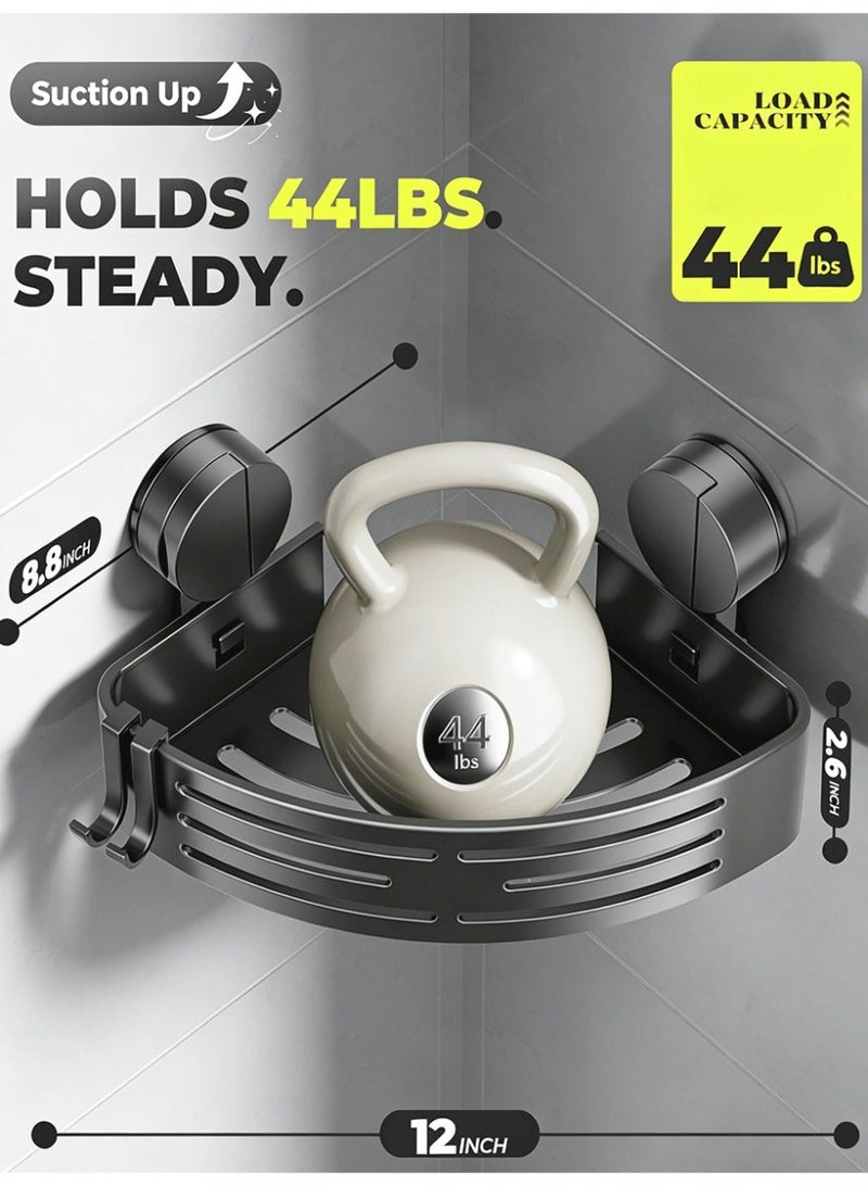 طقم رف دش مكون من قطعتين مزود بقاعدة شفط رف تخزين للحمام لا يحتاج إلى ثقب رف دش زاوية رمادي - Image 3